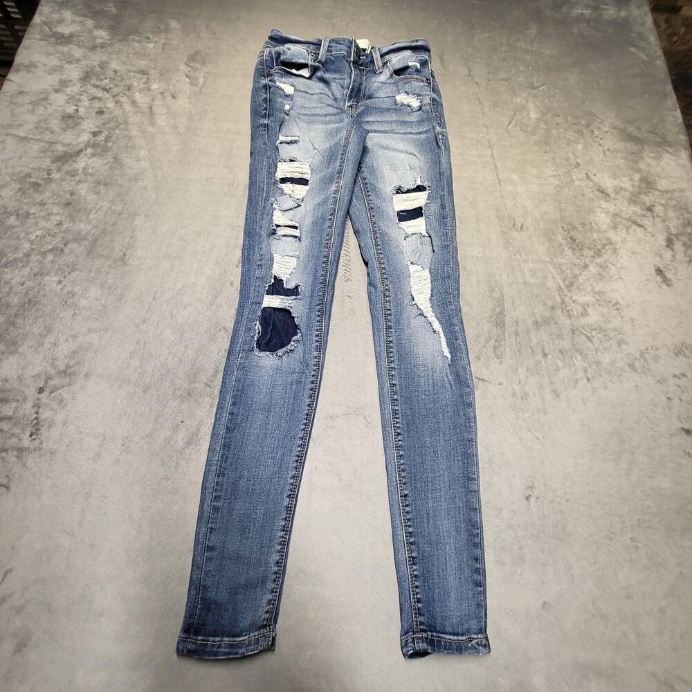 Mudd Jeans Womens 0 Blue Low Rise Ankle Jegging Distressed Stretch 5-Pocket